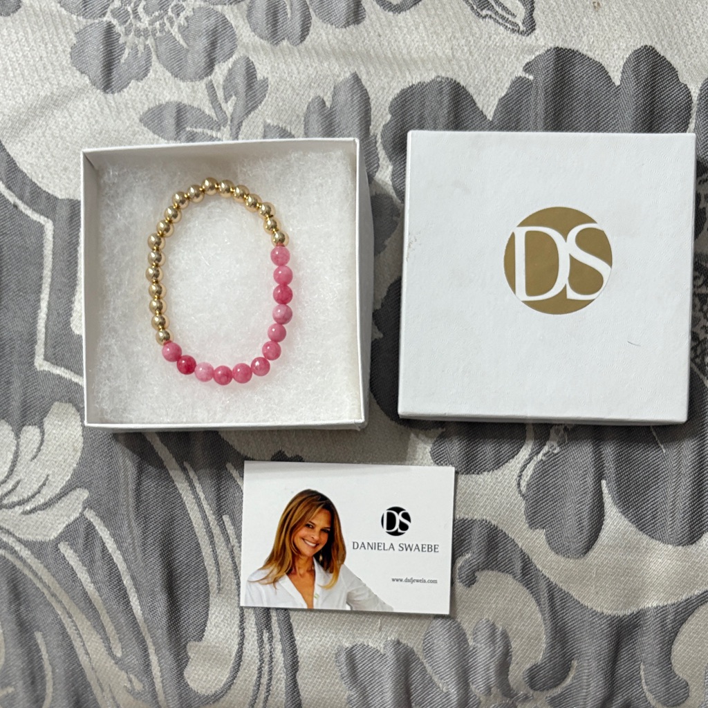 Daniela Swaebe Pink And Gold Beaded Stretch Bracelet